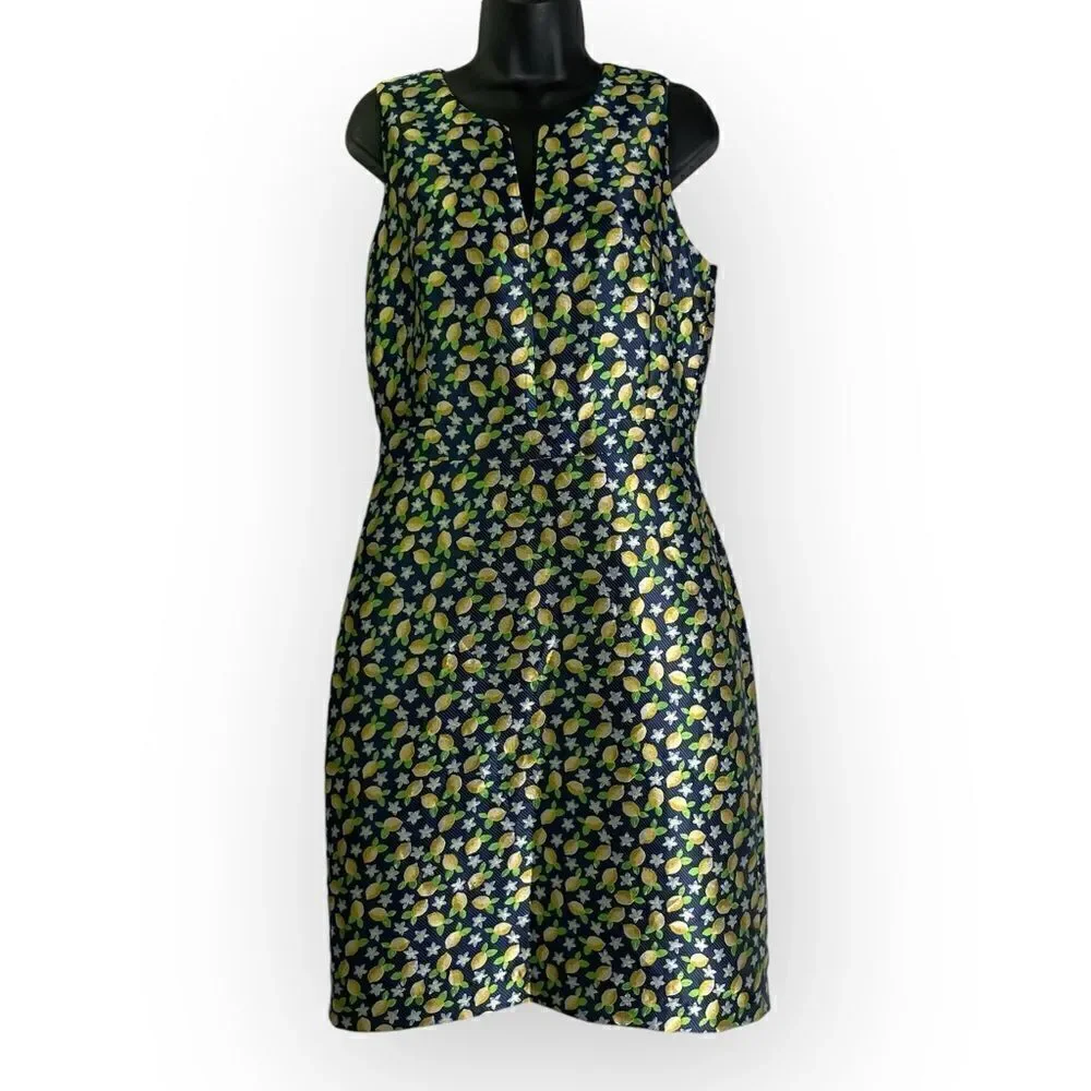 J.Crew V-Neck Sheath Dress in Lemon Jacquard 8 Tall